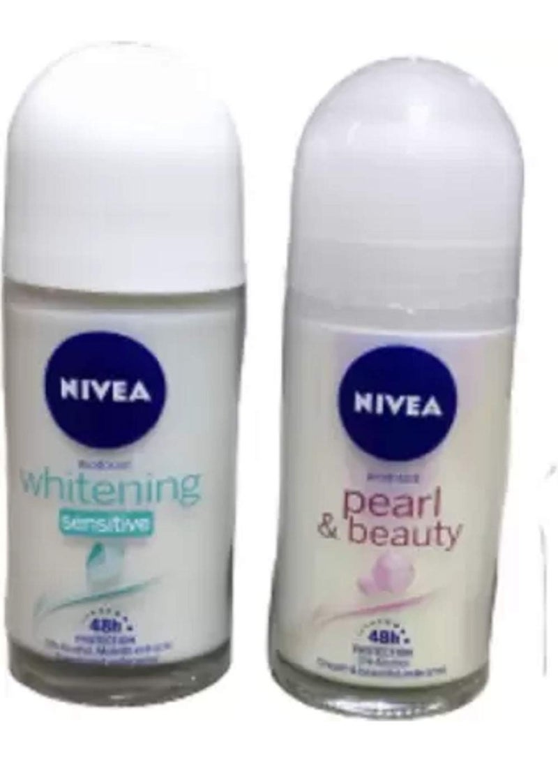 nivea Roll on whitening sensitive + Pearl & beauty Body deodorant - For Women 50ml*2 - Image 1